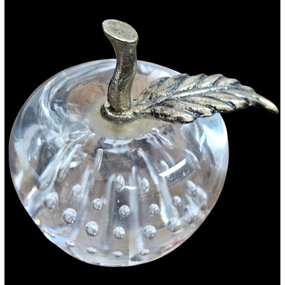 Great City Traders Art Glass Apple Paperweight Brass Stem & Leaf w Box - Picture 1 of 7
